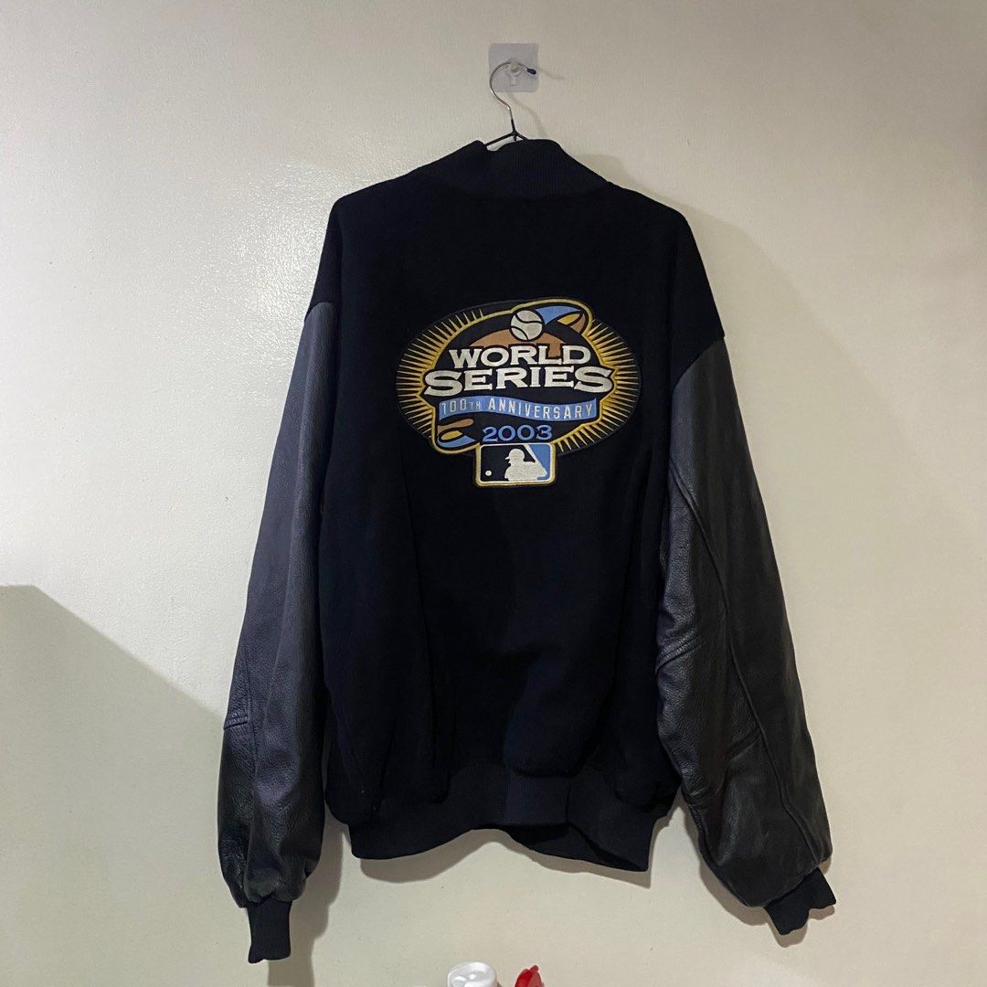 MLB World Series 100th Anniversary (2003) Leather Bomber Jacket (Category: Coats, Jackets and Outerwear) located in Quezon City. Submitted by 9abriel (Listing ID 1372343574, Image 2). Description: MLB World Series 100th Anniversary (2003) Leather Bomber Jacket Length: 27.5 inches Width: 25 inches Size on Tag: Large-XXL Negotiable.