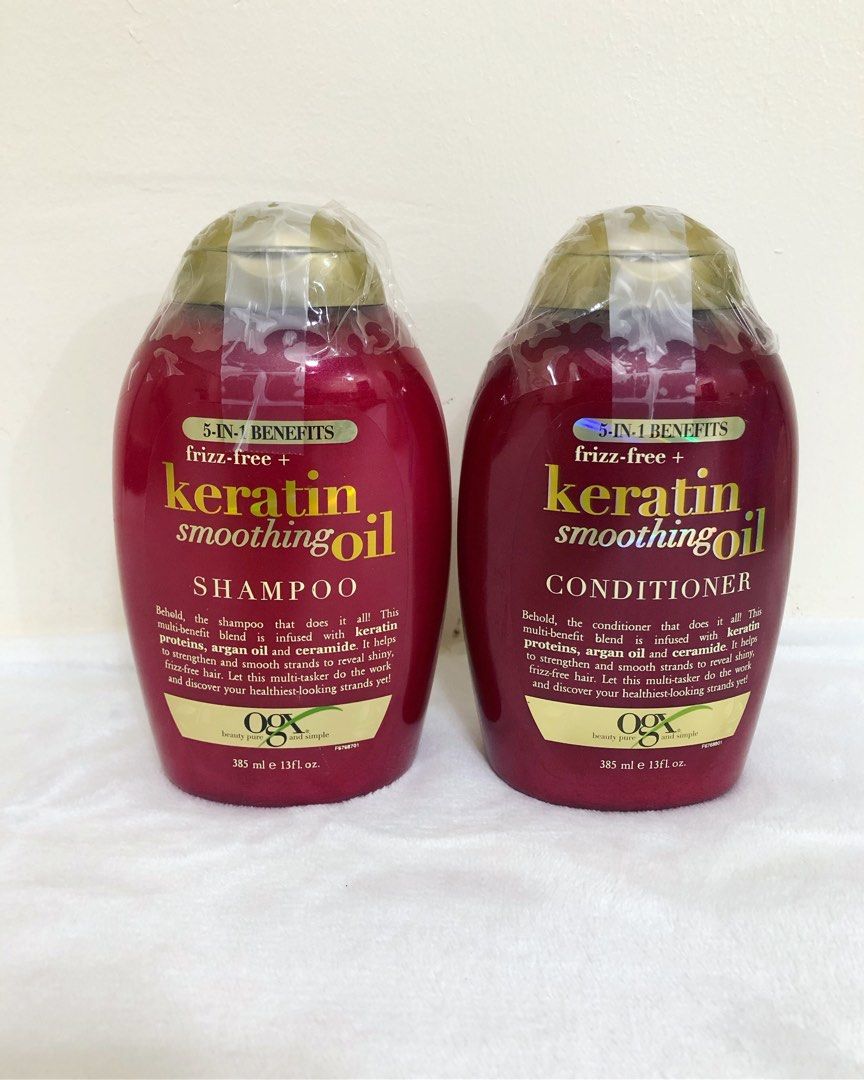 OGX Shampoo & Conditioner from 🇺🇸 (Category: Hair) located in Mandaluyong City. Submitted by Thriftdiva (Listing ID 1372370046, Image 2). Description: ✨Original Bought in California USA🗽🇺🇸 ✨PH Onhand 💯% money back guarantee if proven fake. 💯% Good Quality 💯% Brand New ‼️ NO RETURN/ REFUND 🚛 JNT/ LALAMOVE 💸 GCASH -385ML -Keratin Smoothing Oil -Argan Oil of Morocco -Coconut Miracle Oil.