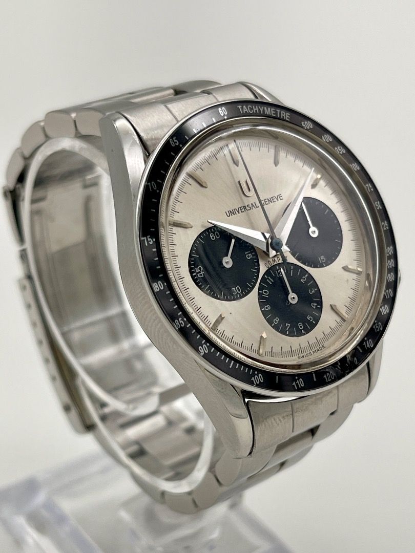 Universal Geneve Compax (Category: Luxury Watches) located in Calamba. Submitted by nikkoneko86 (Listing ID 1372323777, Image 3). Description: up for grabs is a Universal Geneve Compax Panda Dial Ref. 884.475 from the '90s. immaculate dial, 37mm case with some minor cosmetic imperfections consistent to its age, crown and pushers intact and authentic. ISSUE: small nick on the lower edge of the bezel. Lemania 1873 movement checked and serviced, all