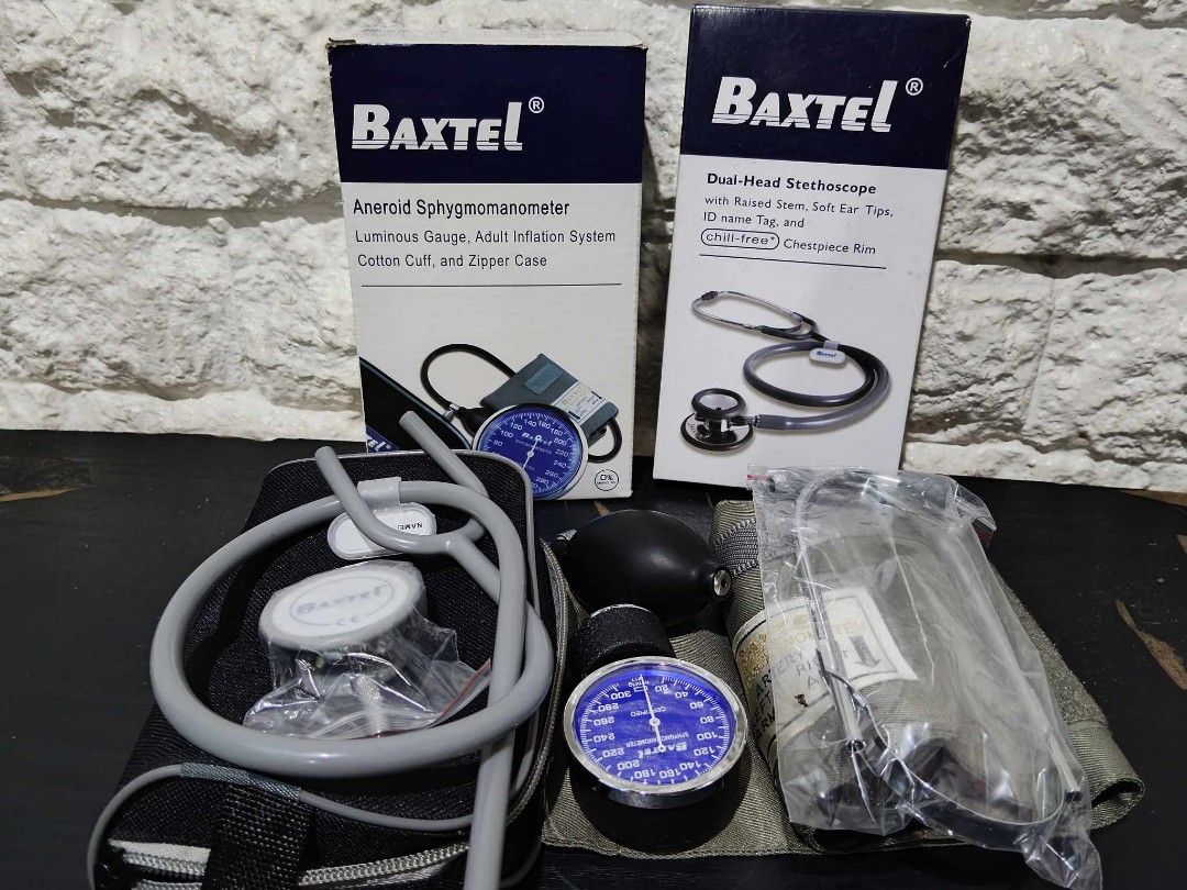 Baxtel set violet sphygmomanometer and stethoscope (Category: Braces, Support & Protection) located in Quezon City. Submitted by jesselee14kpop (Listing ID 1373963731, Image 1). Description: brandnew affordable onhand negotiable good quality and condition open for pick up and delivery high quality we also sell many medical supplies call me 09268225723 cod,gcash,bank transfer.