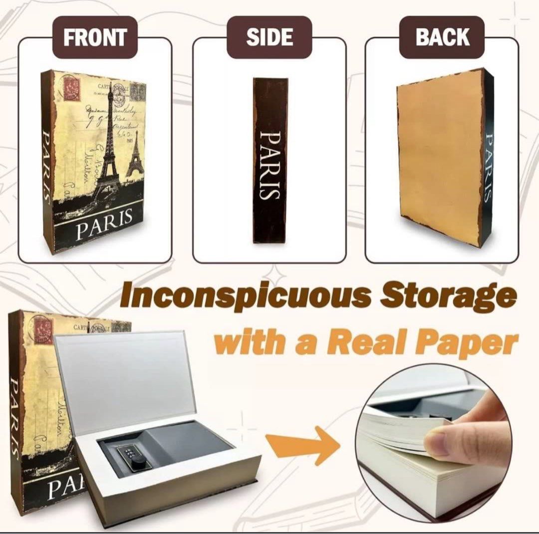 book style storage box (Category: Storage Boxes & Baskets) located in San Juan City. Submitted by zz93305 (Listing ID 1374123373, Image 3). Description: Book safe, password box, storage cash machine with lock, storage box.