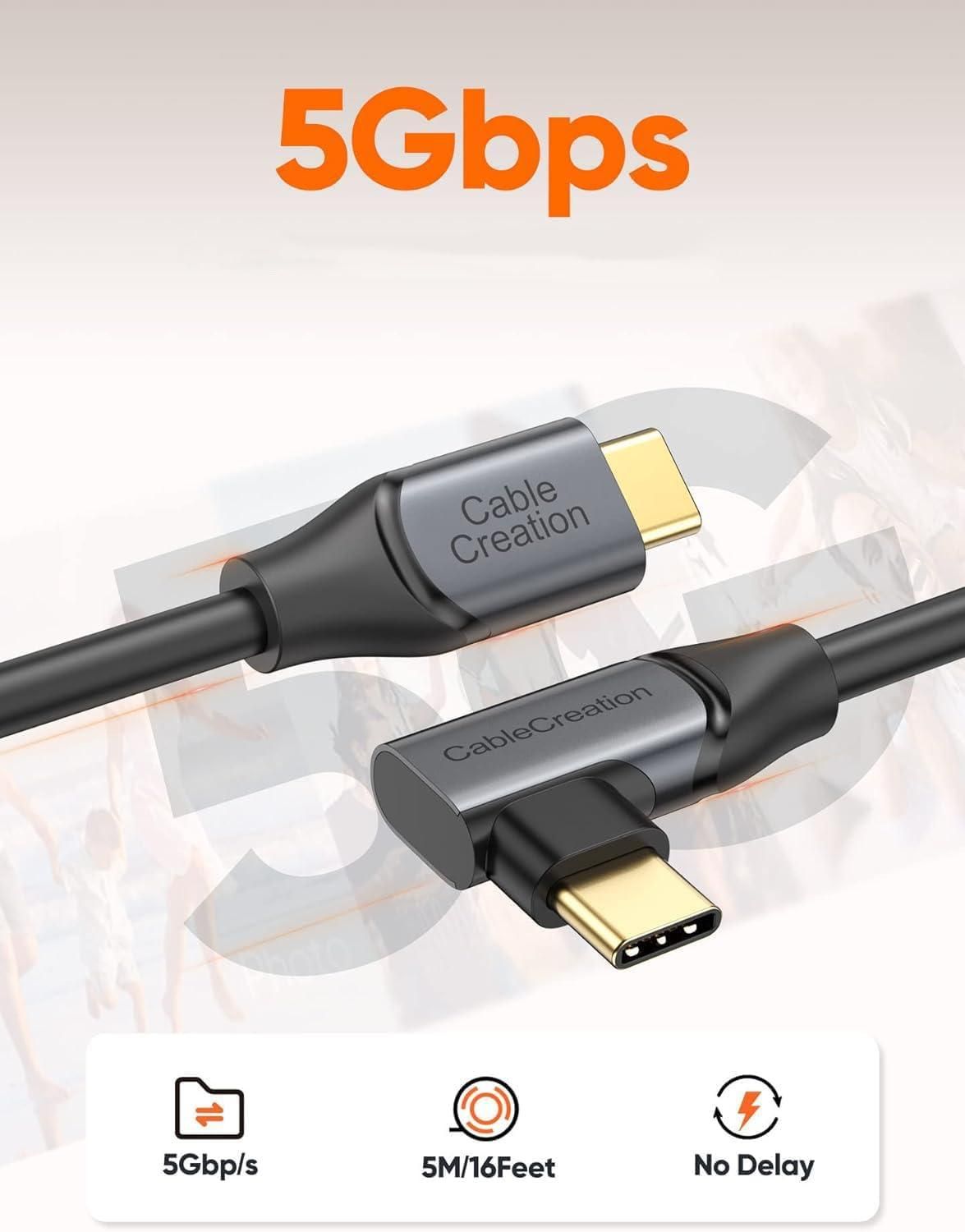 CableCreation 16FT Link VR Cable Compatible with Meta Quest Pro/Quest2/Pico4 and More VR Headset, 5Gbps USB C to C High Speed Cable, VR Headsets Accessories Gaming PC Link Cable 5 Meters63206812867587112