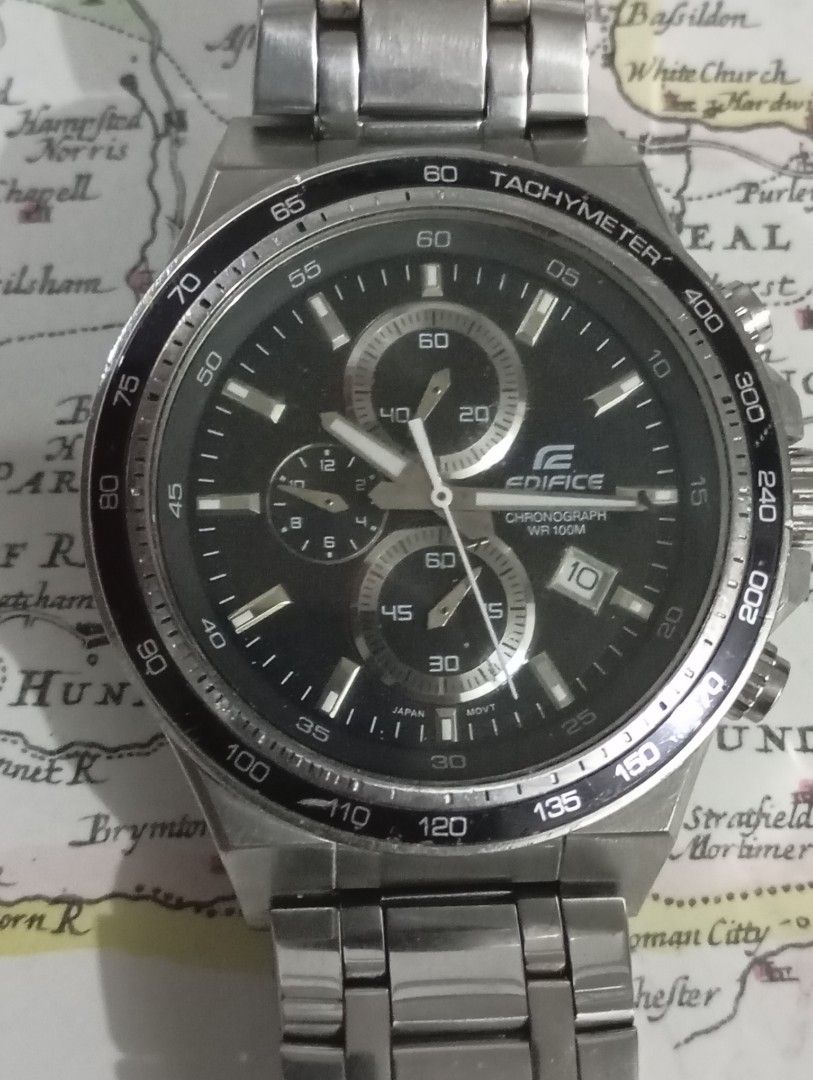 Casio edifice chronograph (Category: Men's Watches) located in Las Pinas. Submitted by quick_deals_great_finds2 (Listing ID 1374097967, Image 1). Description: Original good working condition Quartz chronograph with battery 42mm large fits wrist 6.8 inches Fully functional chrono.