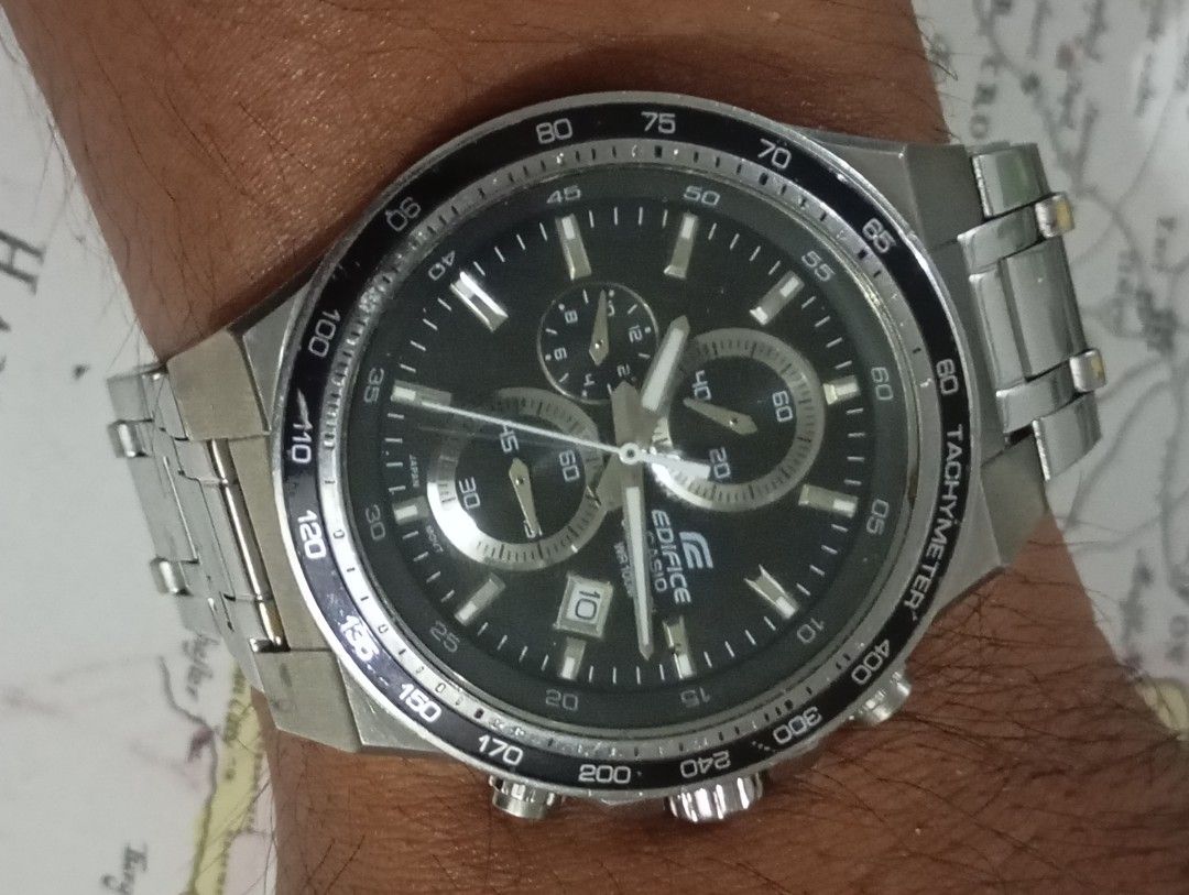 Casio edifice chronograph (Category: Men's Watches) located in Las Pinas. Submitted by quick_deals_great_finds2 (Listing ID 1374097967, Image 2). Description: Original good working condition Quartz chronograph with battery 42mm large fits wrist 6.8 inches Fully functional chrono.