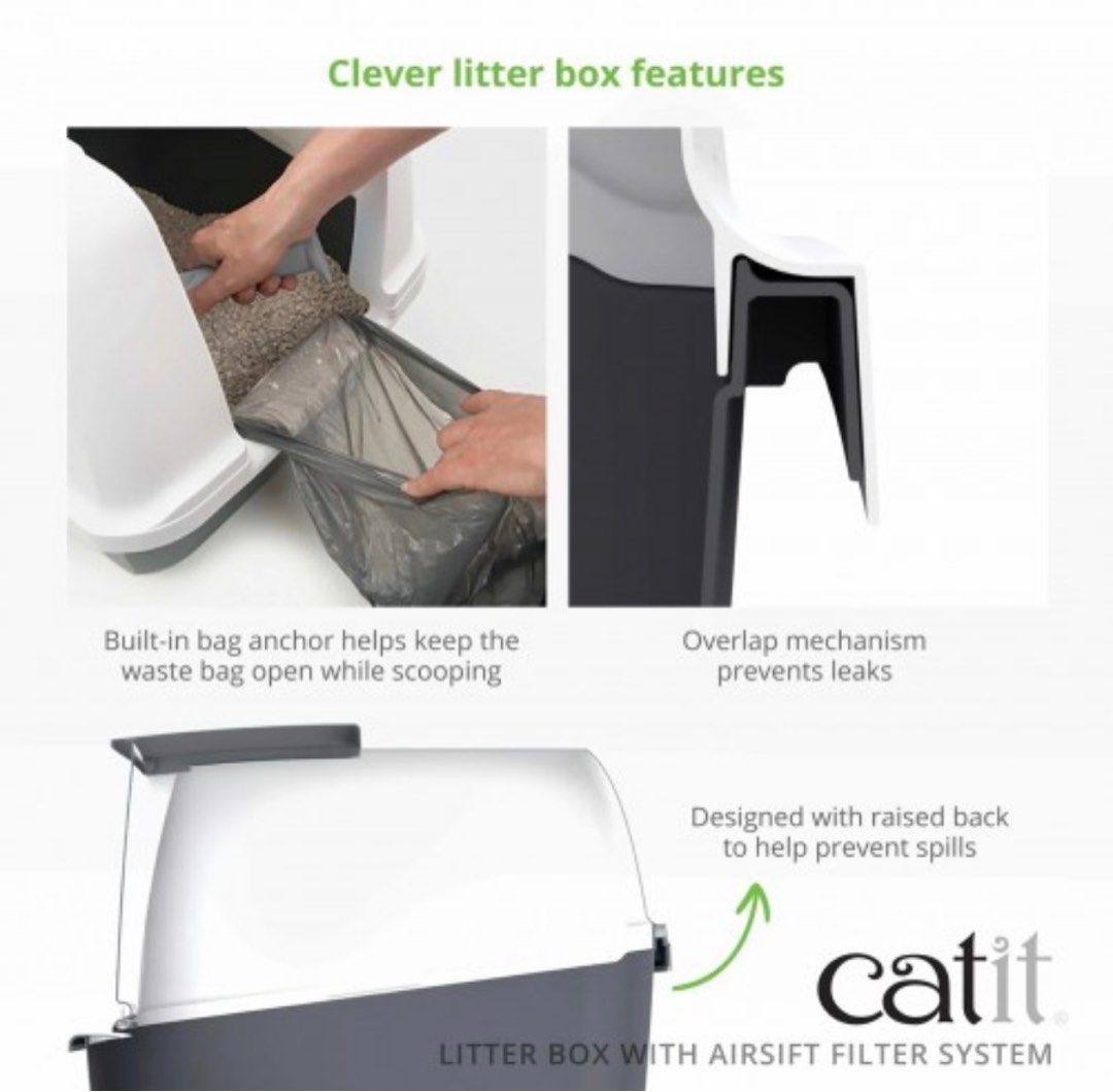 Catit Airsift Hooded Cat Litter Box (Category: Homes & Other Pet Accessories) located in Singapore. Submitted by fiddlethefig (Listing ID 1374058218, Image 2). Description: https://www.petfolio.com.sg/product/catit-airsift-hooded-pan-regular-50702-new/.