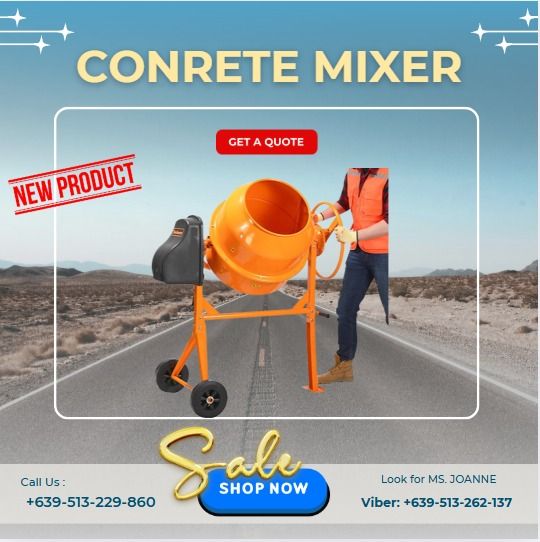 concrete mixer 120L capacity (Category: Construction Tools & Equipment) located in Caloocan City. Submitted by chaseolive35337 (Listing ID 1373979061, Image 1). Description: 𝗡𝗢𝗧𝗘: Price may change without prior notice. 🎯 Pick up, Deliver or Shipping courier you prefer. 🚛THRU: LBC, AP CARGO Etc. Mode of Payment: 📌 💵 Cash 📌 🏦 Bank Transfer .