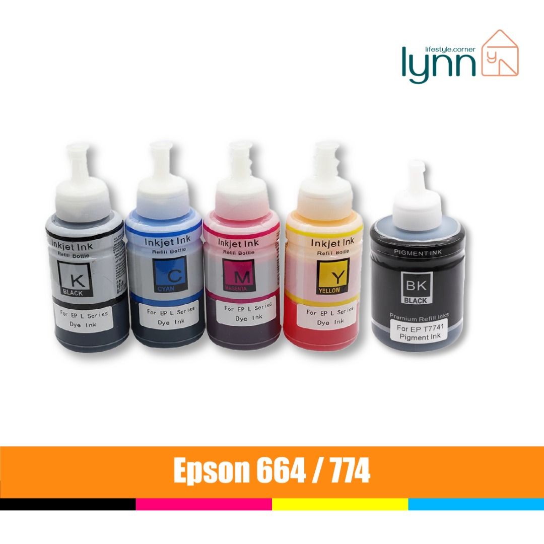 Epson 664 T664 Compatible Epson 774 T774 664 T664 ink for Epson L100 L110 L120 L132 L200 L210 L222 L300 L310 L355 (Category: Printers, Scanners & Copiers) located in Singapore. Submitted by Fleurlynn_90 (Listing ID 1374101012, Image 1). Description: Product Name: Epson 664 / 774 Price: Epson 664 $5 Each , Set of 4 $20 Epson 774 $8 Color: Black Cyan Magenta Yellow Ink Volume: 774 Black 140ml 664 Black 70ml 4500 pages , Cyan Magenta Yellow 70ml 650