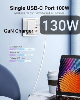 ♥️⭐GaN USB C Charger 130W (100W + 30W) perfect for MacBook Air and MacBook Pro and other laptops and fast charger 充電器 叉電 火牛  插牆式充電器 (130W)63015652558211110