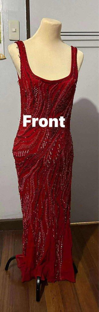 Imported Red Beaded Evening Gown (Category: Evening dresses & gowns) located in Quezon City. Submitted by forthriftersph (Listing ID 1374023159, Image 1). Description: Hollywood Red Beaded Gown UK Size 10 Stretchable Imported From Abudhabi.