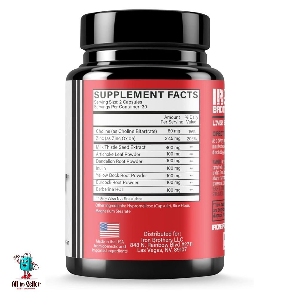 Iron Brothers Supplements Liver Cleanse Detox Supplement with Dandelion Root, Milk Thistle & Zinc for Healthy Liver Function & Liver Support for Men & Woman (Category: Vitamins & Supplements) located in Singapore. Submitted by allinseller (Listing ID 1374031908, Image 1). Description: SUPPORT HEALTHY LIVER & FUNCTION: Iron Brothers liver capsules are a supplement for men and women. Each pill contains natural, powerful, and premium ingredients. Ou