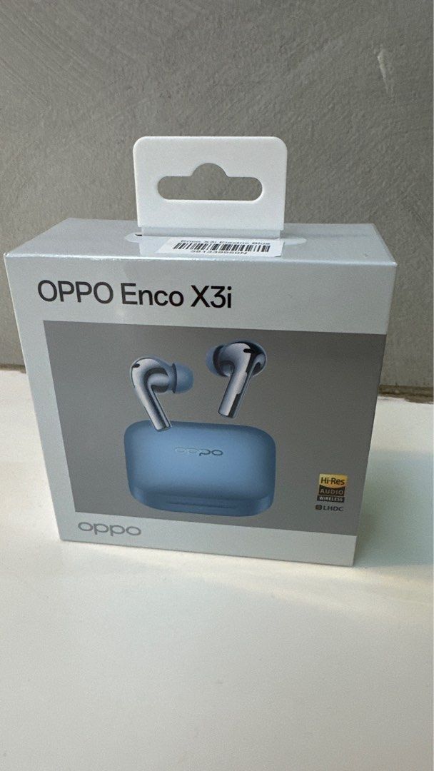 OPPO Enco X3i at Sale (Brand New), 100% Original (Category: Headphones & Headsets) located in Singapore. Submitted by deron_munich_fashion (Listing ID 1374080855, Image 1). Description: The OPPO Enco X3i are true wireless earbuds with active noise cancellation (ANC), Hi-Res audio, and dual dynamic drivers. They feature a 10.4mm woofer and a 6mm tweeter, providing balanced sound. The earbuds also offer features like Bluetooth 5.3, Dual Connection 
