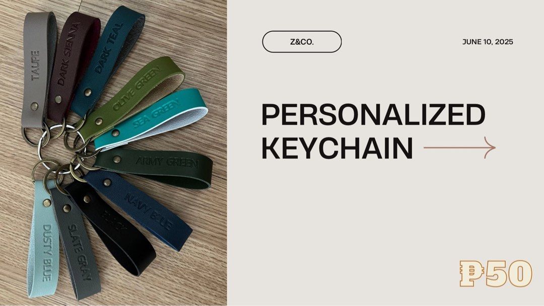 Personalized Keychain (Category: Handmade Craft) located in Taytay. Submitted by mariavg (Listing ID 1373987627, Image 2). Description: Keychain/Key holder. Handmade. Thick PU leather, antique hardware. Can be personalized upto 10 letters. *open for wholesale and retail. *Resellers are welcome!.