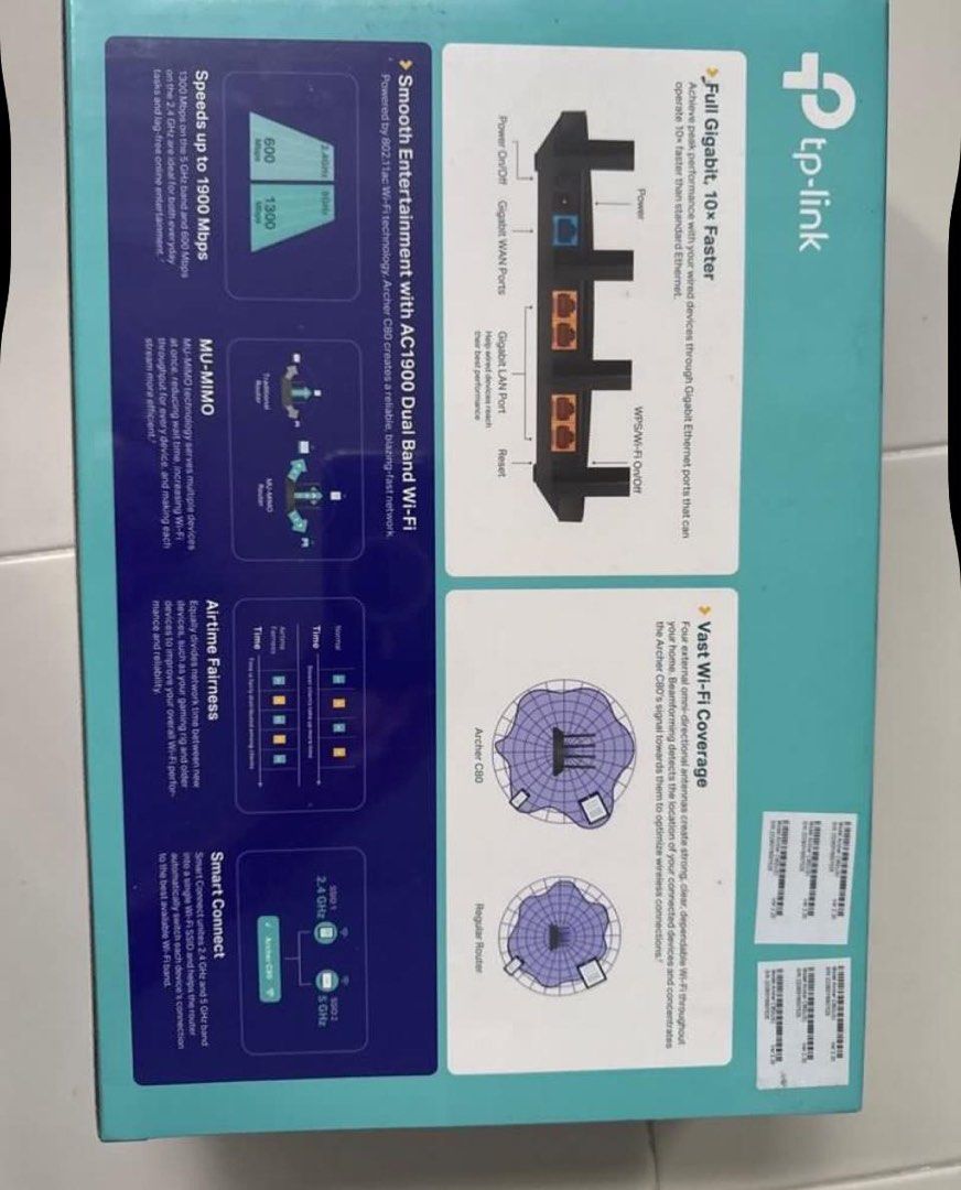 Ptp-link AC1900 Wi-Fi Router Dual Band | MU-MIMO (Category: Networking) located in Singapore. Submitted by justan_alt (Listing ID 1373987355, Image 2). Description: still brand new, can take a look at the specs. Still wrapped if you want I can nego..