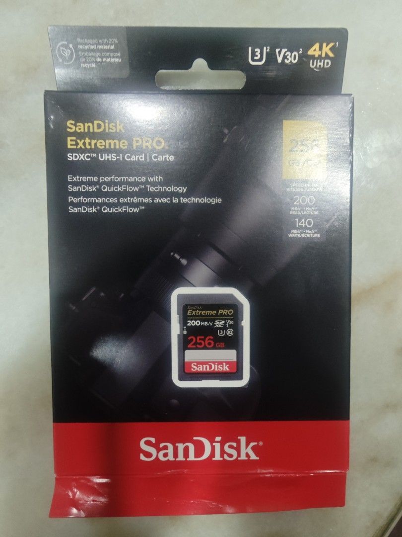 SanDisk Extreme Pro SDXC UHS-I SD card memory card (Category: Hard Disks & Thumbdrives) located in Singapore. Submitted by qualitylife1007 (Listing ID 1374082635, Image 1). Description: Buy wrong as i am looking for micro sd card(for mobile) actually After i open just realise this is not the micro SD ver. 256GB so selling.
