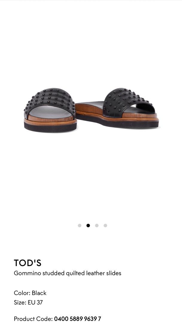 Tod’s Gommino studded quilted leather slide (Category: Flats & Sandals) located in Manila. Submitted by belletsy (Listing ID 1374037218, Image 2). Description: Original 100% calf-skin leather open round toe quilted leather studded slip on with rubber sole Made in Italy.