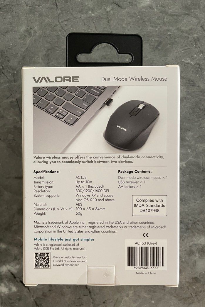 Valore Dual Mode Wireless Mouse (Black) (Category: Mouse & Mousepads) located in Singapore. Submitted by carrotgoesmeow (Listing ID 1373969982, Image 2). Description: About: - Brand new, never opened - Comes with 3 years warranty.