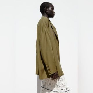 ZARA 綠色 麻質布料西裝外套 Mid-Green Linen Blazer XS64216184991874110