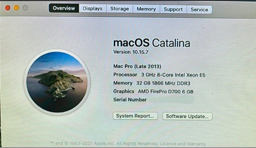 Apple Mac Pro (Category: Desktops) located in Singapore. Submitted by edccs (Listing ID 1374197932, Image 2). Description: Well used Apple Mac Pro (Late 2013) for sale Processor: 3 GHz 8-Core Intel Xeon E5 Memory: 32 GB 1866 MHz DDR3 Storage: 256GB Graphics: AMD FirePro D700 6 GB Come with a power cord only, No keyboard, No mouse & No monitor. Thanks for your interest!.