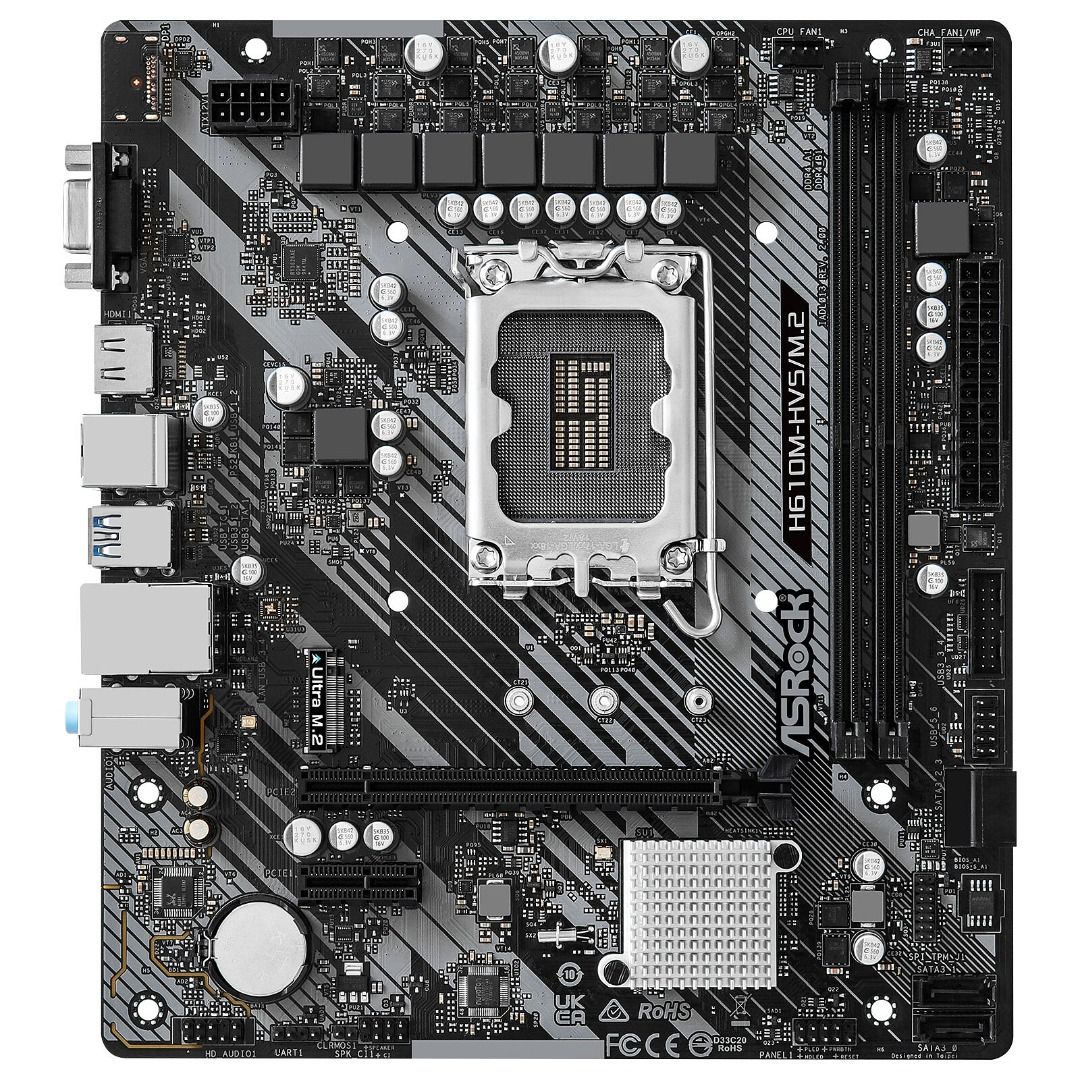 Asrock H610M- HDV/ M.2 R2.0 14TH Gen CPU Ready (Category: Networking) located in Singapore. Submitted by jjtradedeals0469 (Listing ID 1374168107, Image 3). Description: Price Below: $102.00 The ASRock H610M-HDV/M.2 R2.0 is a microATX motherboard designed for Intel's 12th, 13th, and 14th generation Core processors (LGA 1700 socket). It's a budget-friendly option suitable for basic computing, office tasks, and light gaming. Key Specifications Chips
