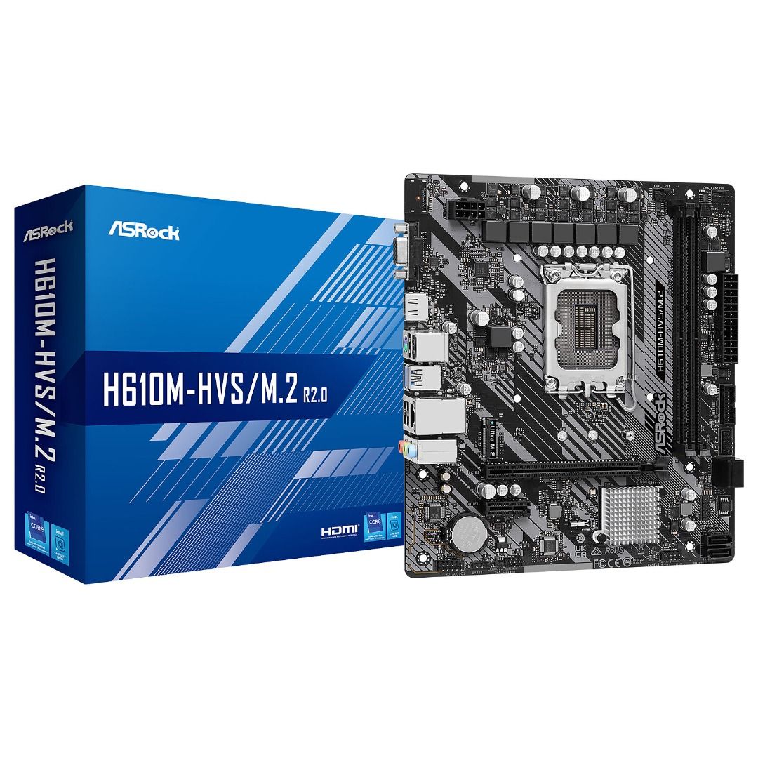 Asrock H610M- HDV/ M.2 R2.0 14TH Gen CPU Ready (Category: Networking) located in Singapore. Submitted by jjtradedeals0469 (Listing ID 1374168107, Image 2). Description: Price Below: $102.00 The ASRock H610M-HDV/M.2 R2.0 is a microATX motherboard designed for Intel's 12th, 13th, and 14th generation Core processors (LGA 1700 socket). It's a budget-friendly option suitable for basic computing, office tasks, and light gaming. Key Specifications Chips