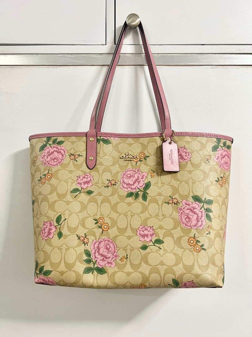 Coach Pink Red Houndstooth Coated Canvas City Tote main image 1