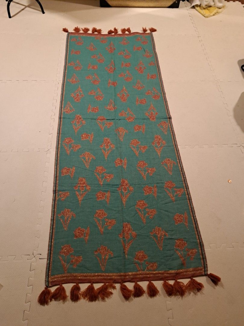 Morrocan style Shawl w/ tassles (Category: Coats, Jackets and Outerwear) located in Makati City. Submitted by corglee (Listing ID 1374230275, Image 2). Description: BRAND NEW Beautiful colorful Imported Rust/Green Shawl w/ Tassels Made in India 100% cotton Thick fabric 73 x 28 inches P1880 Purchased in Hk **Photo for inspiration IG: LuxeManilaHub loc: Ayala Alabang.