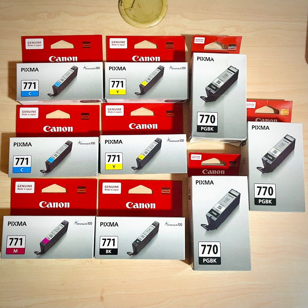 *NEW* Canon Pixma Ink Cartridge | Pixma 771 Pixma 770 (Category: Printers, Scanners & Copiers) located in Singapore. Submitted by kaitos61 (Listing ID 1374159953, Image 1). Description: - Pixma 770 @ $13 each - Pixma 771 @ $8 each - TAKE ALL FOR $70 (UP:$87) - Self collect at Bukit Panjang (pm for address) or top up $3 for Singpost tracked mail. Free delivery if take all. Note: these inks are for mg7770 and ts5070.