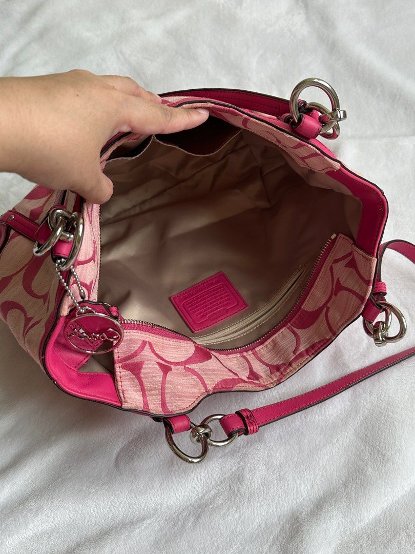 Pink Coach Tote Bag (Category: Tote Bags) located in Makati City. Submitted by ribsclutter (Listing ID 1374239237, Image 3). Description: Authentic Coach Tote Bag Rare in Pink 🌸 Coach Alexandra Shoulder Bag CC Signature Canvas Leather F21919 Sourced from Japan 🇯🇵 No issues / Good as new 📍Makati City MOP: Gcash upon handing over to rider MOD: J&T / Lalamove / Same day delivery .
