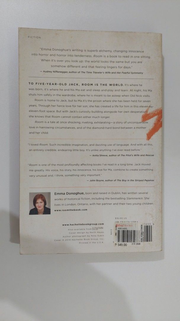 Room by Emma Donoghue (Category: Storybooks) located in Taguig. Submitted by danilc (Listing ID 1374199140, Image 2). Description: Room by Emma Donoghue Well used Yellowing on pages Staining on book cover (front and back - see picture) Minimal small scratches No page tears RFS: Decluttering Area: BGC, Taguig City No meet-ups Shipping fee shouldered by buyer (Grab/ lalamove/ LBC) Payment: Gcash/Maya :).