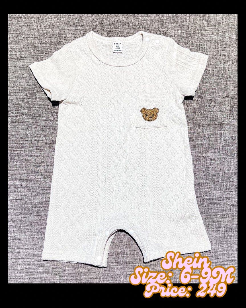 Shein Baby Onesie (Category: Babies & Kids Fashion) located in Cavite. Submitted by gastuseraph (Listing ID 1374250807, Image 1). Description: Details posted sa picture, can be unisex. Like new! .