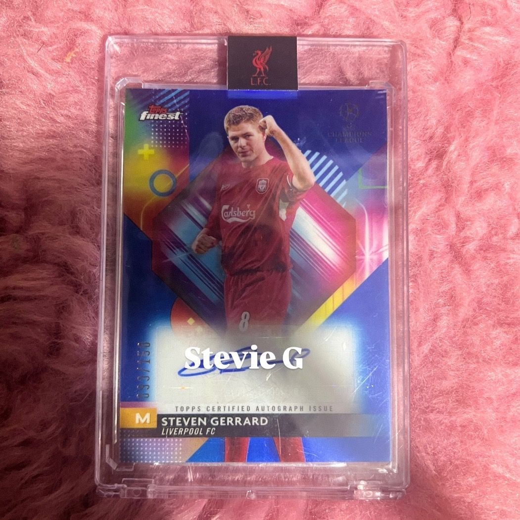 Signed Steven Gerrard Topps Chrome Finest /150 (Category: Raw Singles) located in Quezon City. Submitted by lokiandeevee (Listing ID 1374265845, Image 1). Description: Signed Steven Gerrard Topps Finest /150.