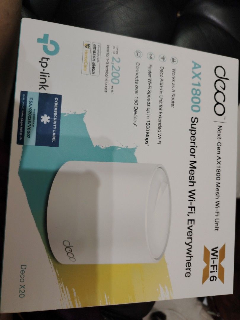 TP Link Mesh Wifi AX 1800 Deco X20 router (Category: Office & Business Technology) located in Singapore. Submitted by alicia813320533 (Listing ID 1374301802, Image 1). Description: bought less than two weeks to extend wifi and seem not necessary. selling this one pc bought recently..