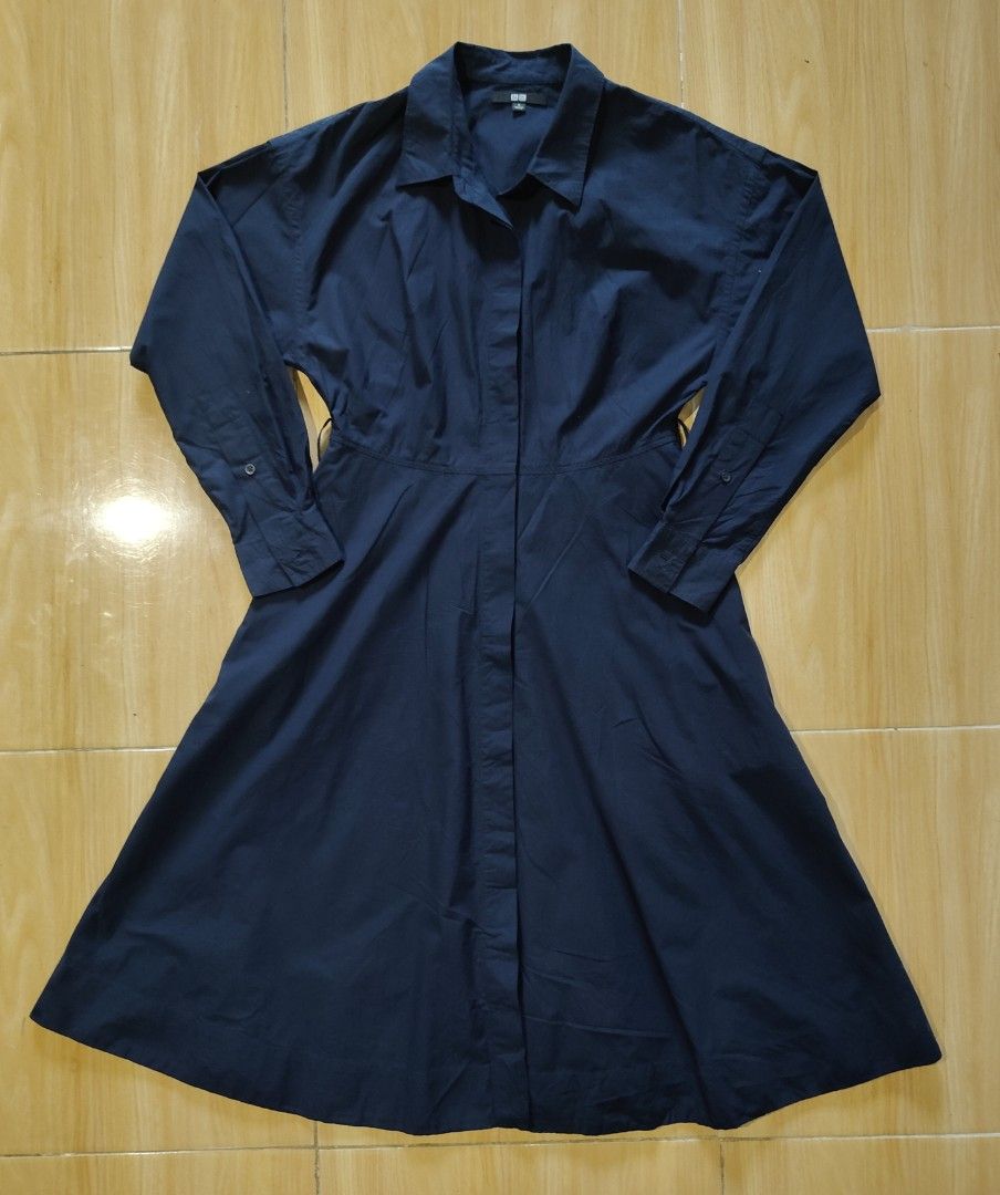 Uniqlo dress (Category: Dresses) located in Kabankalan. Submitted by stylesavy (Listing ID 1374144894, Image 2). Description: Uniqlo Dress long sleeve cotton small on tag waist line 28" length 41" navy blue issue: Belt not included excellent condition.