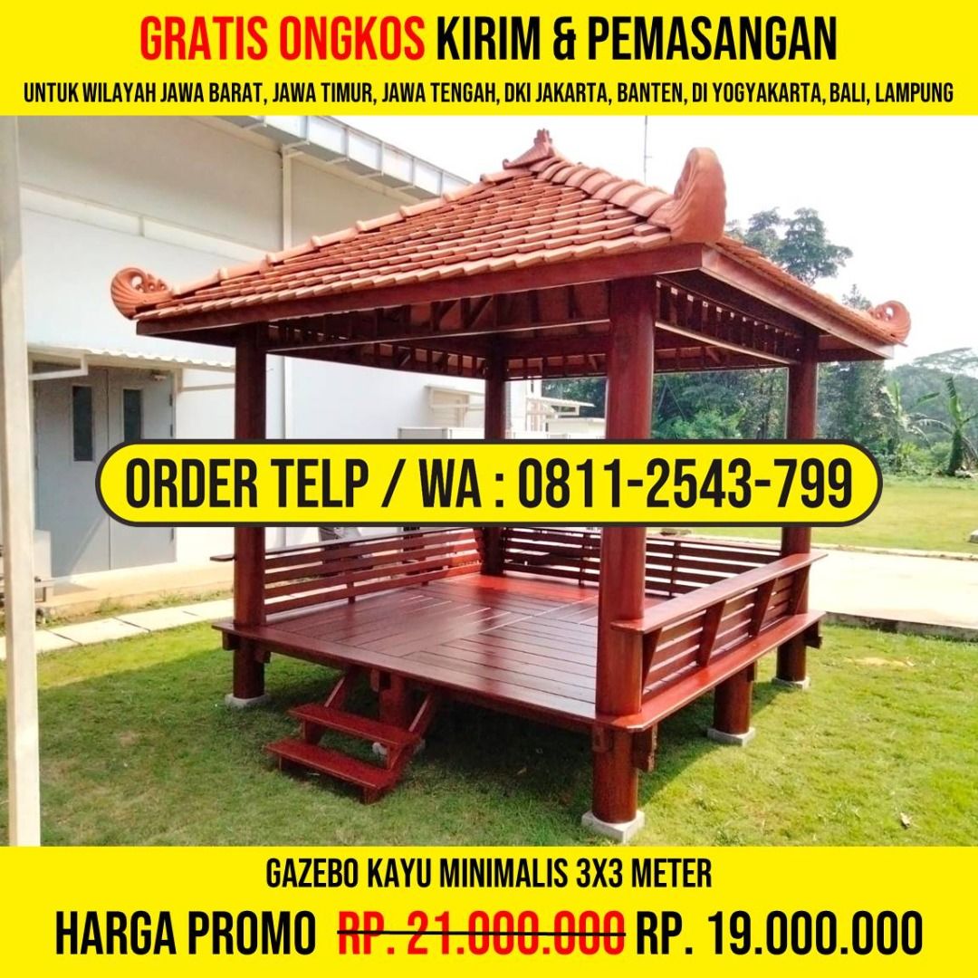 WA : 0811-2543-799, Gazebo Unik Minimalis Modern 3x3 Atap Genteng Sirap, Bondowoso (Kategori: Furnitur Antik) berada di Jakarta Barat. Dikirim oleh aminazaqli82439 (ID iklan 1374144621, Gambar 1). Deskripsi: HP/WA: 0811-2543-799, Kami Adalah Produsen Gazebo Kayu, Rumah Kayu, Gazebo Minimalis, Rumah Kayu Minimalis, Gazebo Murah, Rumah Kayu Modern, Gazebo Taman, Gazebo Jepara, Gazebo Gardens, Rumah Kayu Knockdown. Detail Produk : * Bahan Kayu Berku