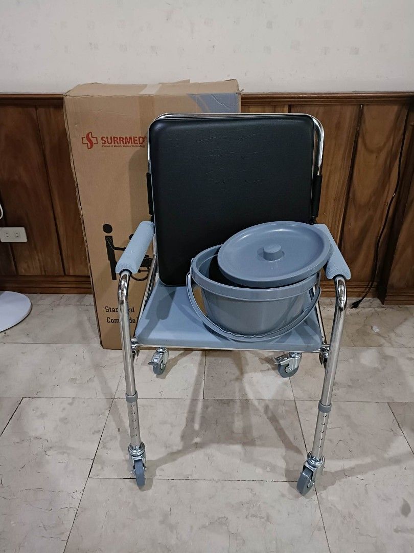 With wheels and commode chair (Category: Braces, Support & Protection) located in Quezon City. Submitted by kathrynbal66392 (Listing ID 1374141961, Image 1). Description: brandnew affordable onhand negotiable good quality and condition open for pick up and delivery high quality we also sell many medical supplies call me 09268225723 cod,gcash,bank transfer.