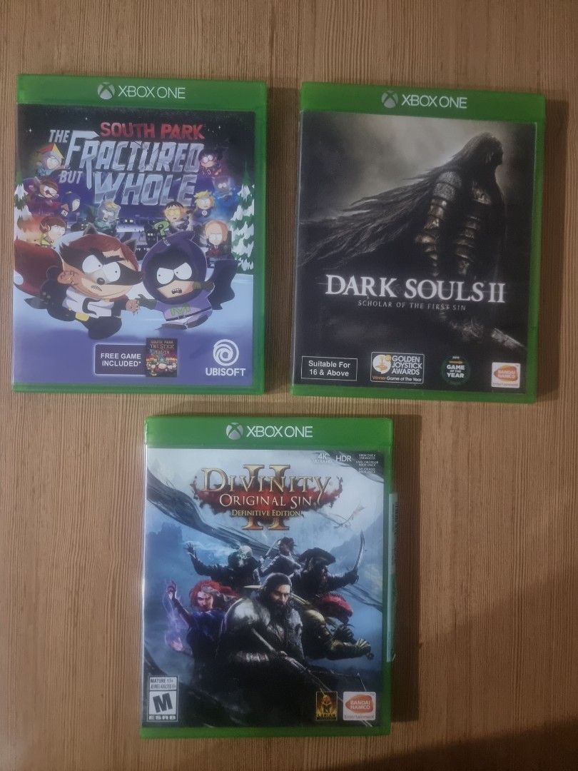 Xbox One RPG Games (Category: Xbox) located in Caloocan City. Submitted by readplaycollect (Listing ID 1374259088, Image 1). Description: Used Xbox one games. 01. South Park The Fractured But Whole - 500 02. Dark Souls II - 600 03. Divinity II Original Sin Definitive Edition - 750.