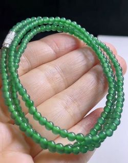天然A貨翡翠冰綠老種圓珠項鍊手串64221546713217110