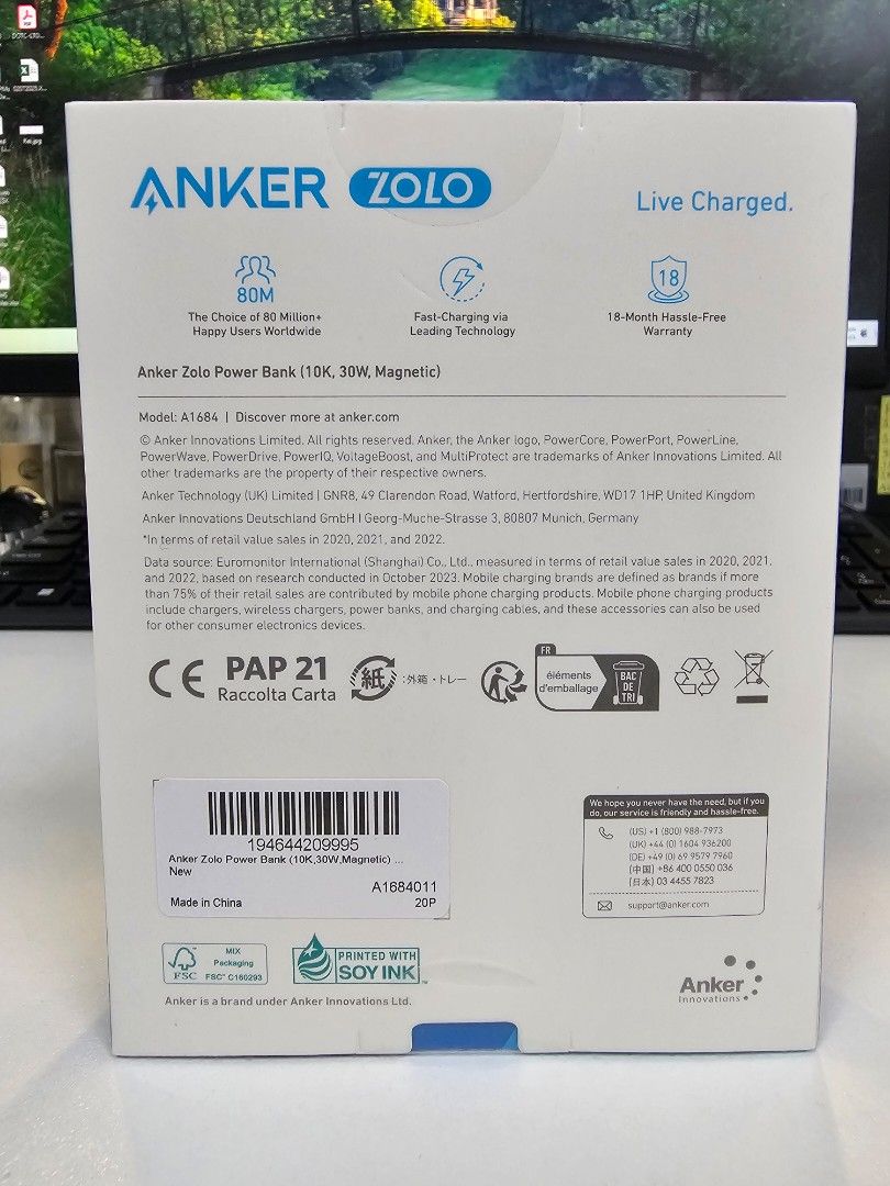 ANKER ZOLO WIRELESS POWERBANK sealed (Category: Batteries & Power Banks) located in Pasig City. Submitted by vicetart (Listing ID 1374482875, Image 2). Description: slightly nego Anker Zolo Wireless Powerbank with Magsafe strong magnet 10000mah 30w fast charger can use as phone stand Color: Black w/ built-in type-C cord.