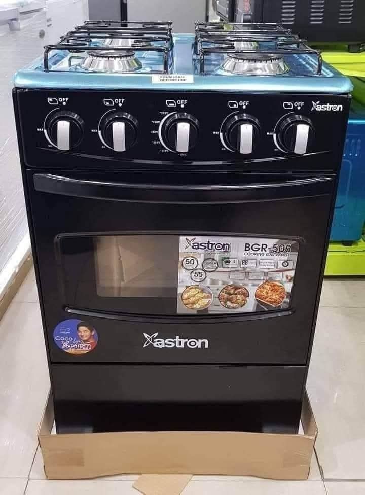 Bd Astron black gas range 4 burner (Category: Cookware & Accessories) located in Manila. Submitted by dolorchris69891 (Listing ID 1374392739, Image 3). Description: 👉Astron BLACK Gas Range 4 Burner 💜 BGR 505 🔘Black 55Liter Capacity 🔘black paint body finish 🔘Double glass door 🔘 Enamel burner cap Sale Sale 💫PRICE 9800.