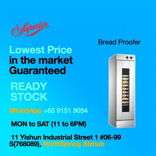 Bread Proofer Machine (Category: Other Kitchen Appliances) located in Singapore. Submitted by superiorkitchenofficial (Listing ID 1158497511, Image 1). Description: Kindly Whats App+65-9151-9054 as I seldom online Visit our website for more items www.superiorkitchenequipment.com Mon to Sat (Except for PH) open showroom 12pm to 4pm Come to our Showroom at 11 Yishun Industrial Street 1, #06-99 S(768089) NorthSpring Biz Hub We have more varieties an