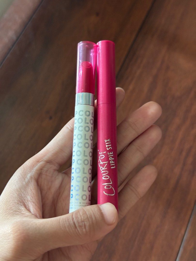 Colourpop lip pencil lipstick (Category: Makeup) located in Pasig City. Submitted by beautyloversph (Listing ID 1366629040, Image 1). Description: From left to right 🍀Sky walking Mac ruby woo dupe sw using makeup spatula 🩵poppin used .