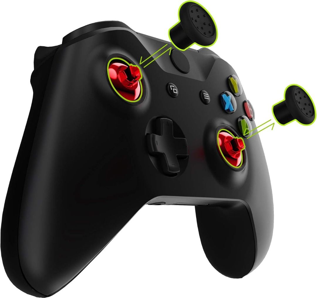 eXtremeRate ThumbsGear Interchangeable Thumbstick for Xbox Controller - Improve Comfort - Chrome Red 3 Height Domed & Concave Grips Ergonomic Adjustable Joystick for Xbox Core, for Xbox One S/X/Elite62863085620227112