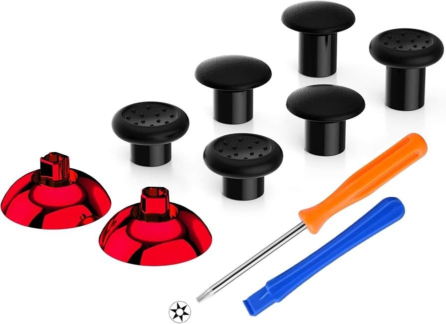 eXtremeRate ThumbsGear Interchangeable Thumbstick for Xbox Controller - Improve Comfort - Chrome Red 3 Height Domed & Concave Grips Ergonomic Adjustable Joystick for Xbox Core, for Xbox One S/X/Elite62863085620227111
