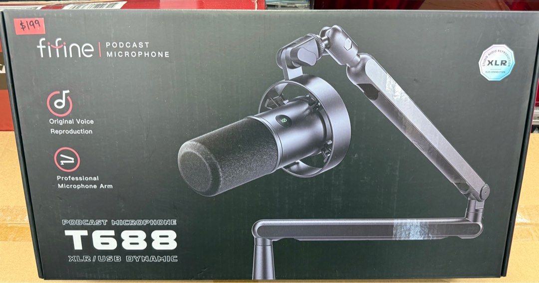 Fifine T688 Podcast Microphone XLR/USB Dynamic (Category: Microphones) located in Singapore. Submitted by djmusicshop (Listing ID 1374384830, Image 1). Description: Brand new in box.