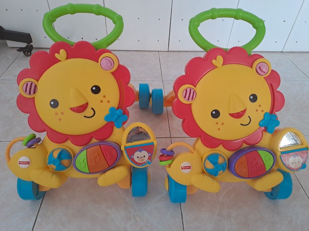 Fisher Price Infant 1st Steps Lion Walker (Category: Infant Playtime) located in Manila. Submitted by emma.b1 (Listing ID 1374372676, Image 1). Description: 2 available. 450 each. Orig price is 2500. Bought for 1500 each. Sold as is (we kept the boxes but won't disassemble them anymore since effort po). Bulky items. May konting sulat po ng crayons at may tuklap yung monkey sticker (needs cleaning nalang din po). Sounds and light still working. Re