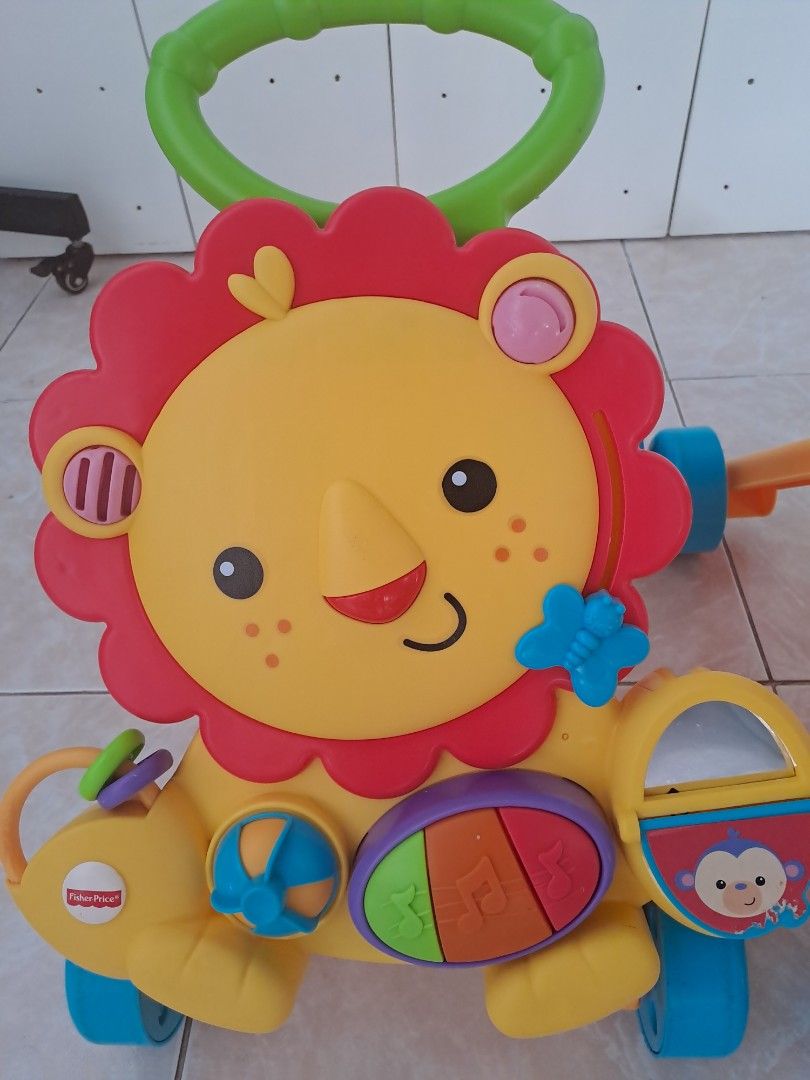 Fisher Price Infant 1st Steps Lion Walker (Category: Infant Playtime) located in Manila. Submitted by emma.b1 (Listing ID 1374372676, Image 2). Description: 2 available. 450 each. Orig price is 2500. Bought for 1500 each. Sold as is (we kept the boxes but won't disassemble them anymore since effort po). Bulky items. May konting sulat po ng crayons at may tuklap yung monkey sticker (needs cleaning nalang din po). Sounds and light still working. Re