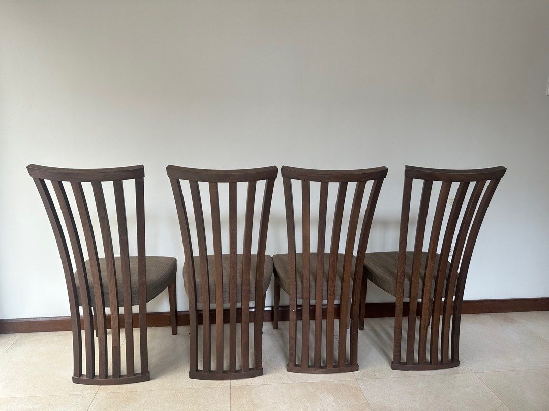 Furniture republic dining chairs (Category: Tables & Sets) located in Muntinlupa City. Submitted by pushpop02 (Listing ID 1374401391, Image 2). Description: Furniture republic chairs Bought 7.5k each last 2023 Selling the set of 4 for 8k Rfs: redecorating.