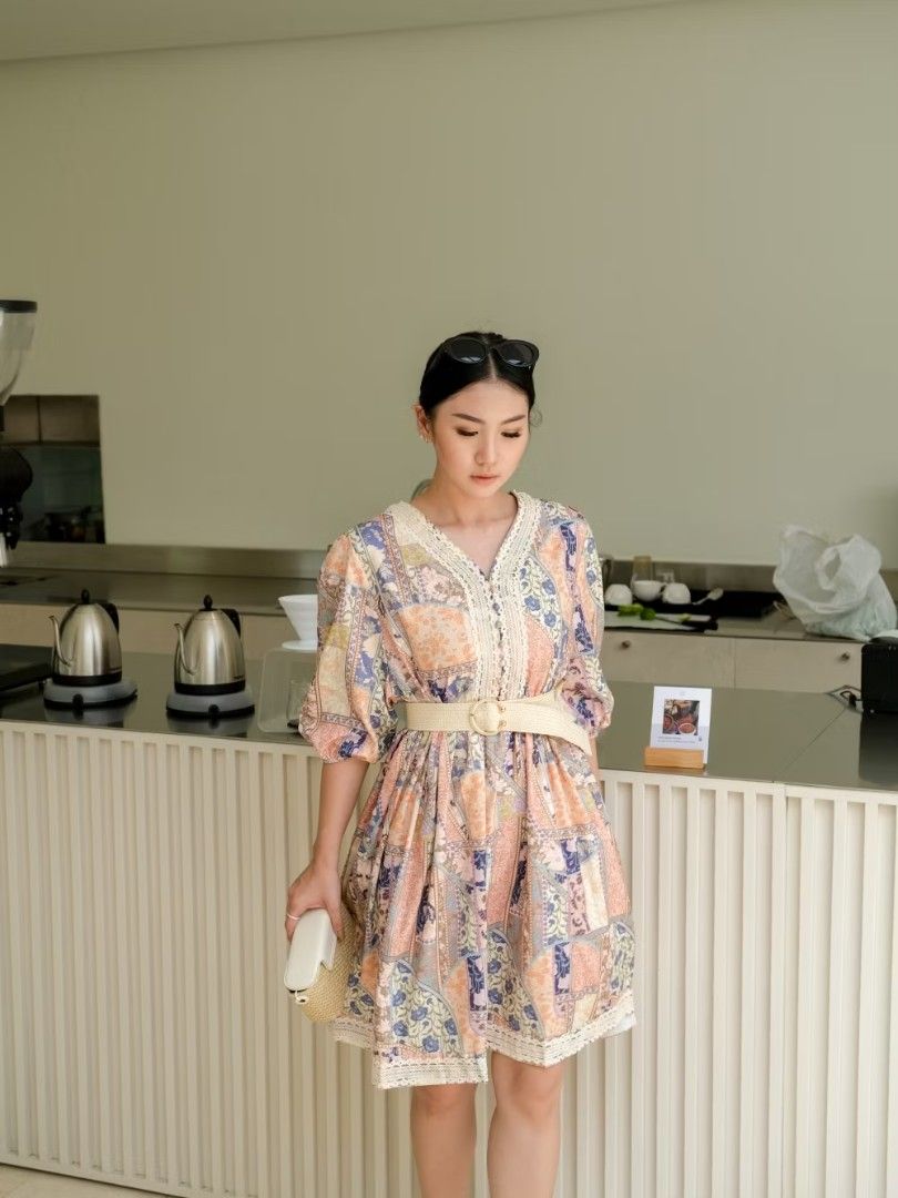 Gaun Printed Giana Printed Dress, Fesyen Wanita, Pakaian Wanita