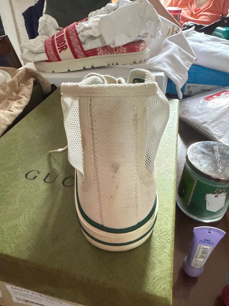Gucci Web Tennis Net High Shoes (Category: Sneakers) located in Imus. Submitted by kivecart (Listing ID 1374363881, Image 2). Description: Gucci Tennis Shoes size: 36.5 original from gucci outlets used once mop: gcash/bpi mod: lalamove/jnt.