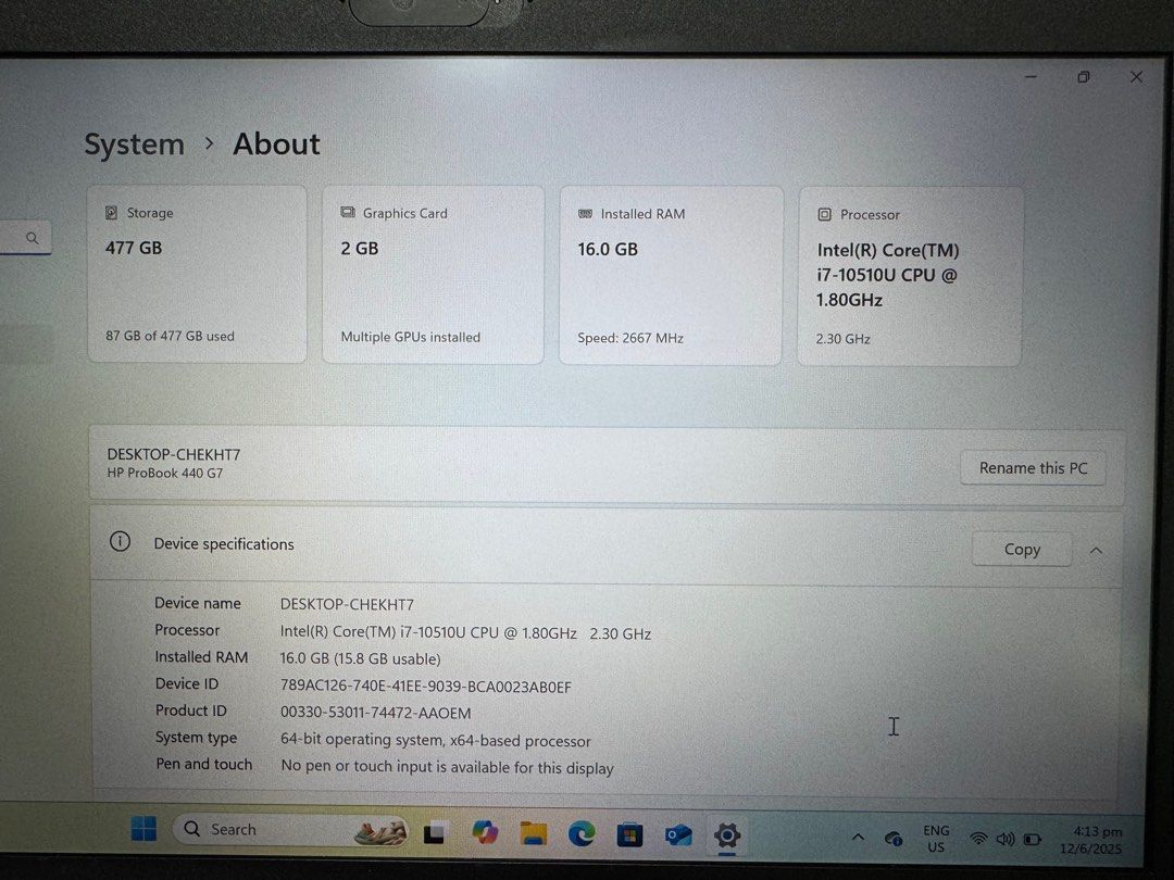 HP Probook Intel Core i7 10th Gen 16gb Ram 512 SSD63221276646147114